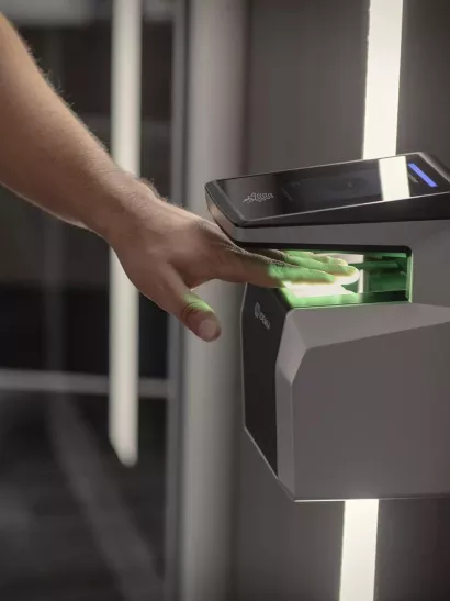 Hand scanning a biometric commercial access control card reader 
