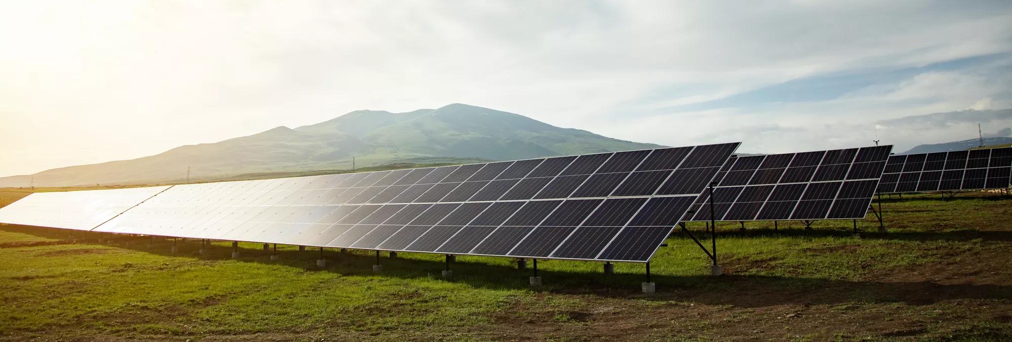 Solar panels with blue sky in sunny day.