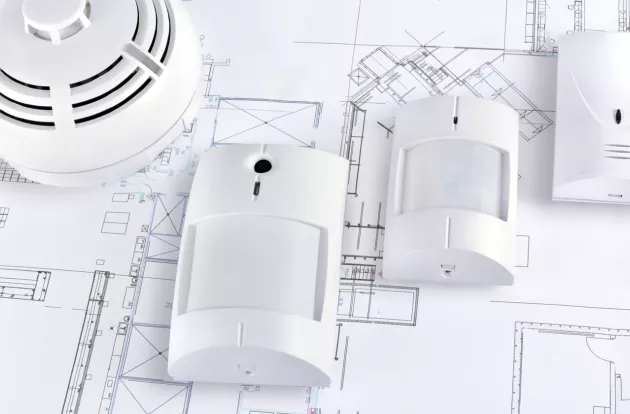 alarm system on building plans