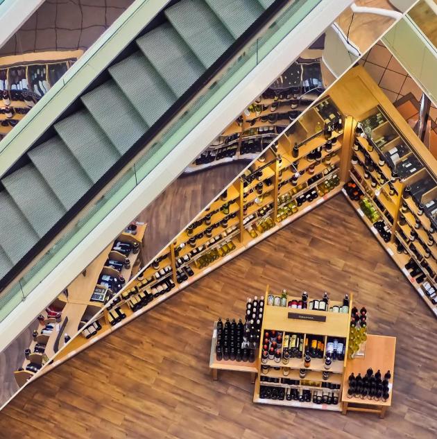 aerial view of a retail store showcasing its layout and secure perimeter, enhanced by retail security systems and technology